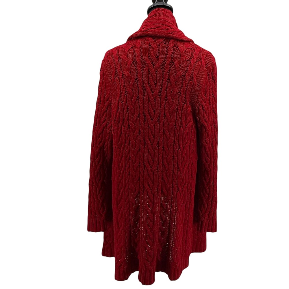 Lauren Ralph Lauren Women Cardigan Red Cable Knit Silk Cashmere Y2K 90s Large‎ - Picture 6 of 8